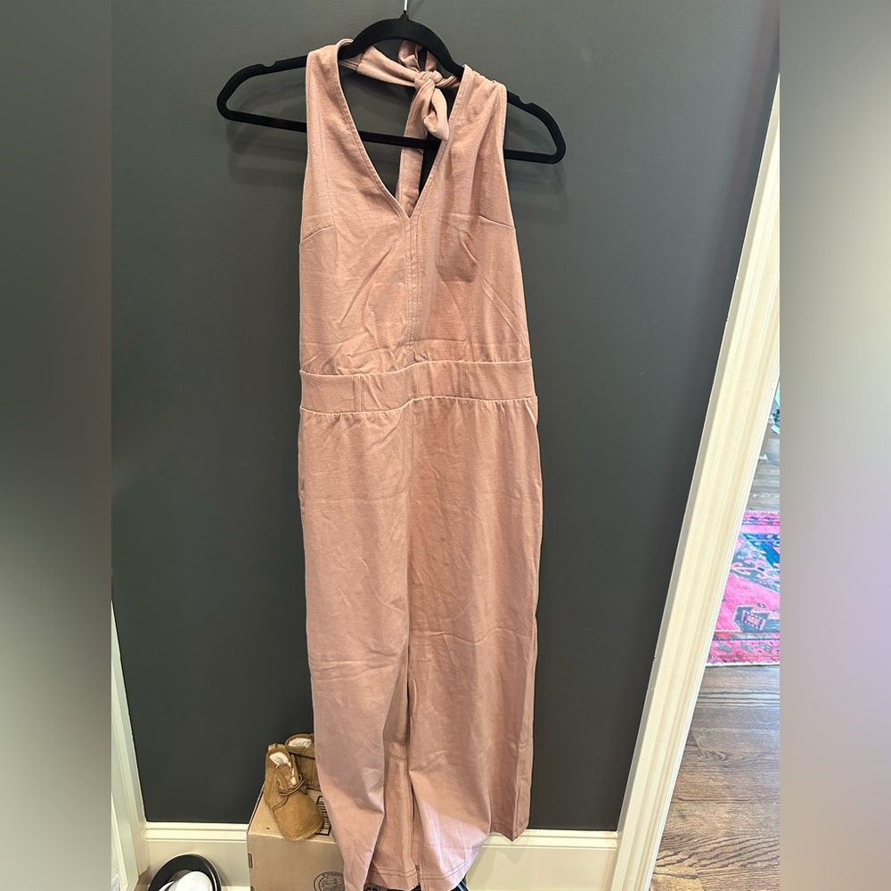 Free People Brown Jumpsuit‎ with V-Neck and Relaxed Fit